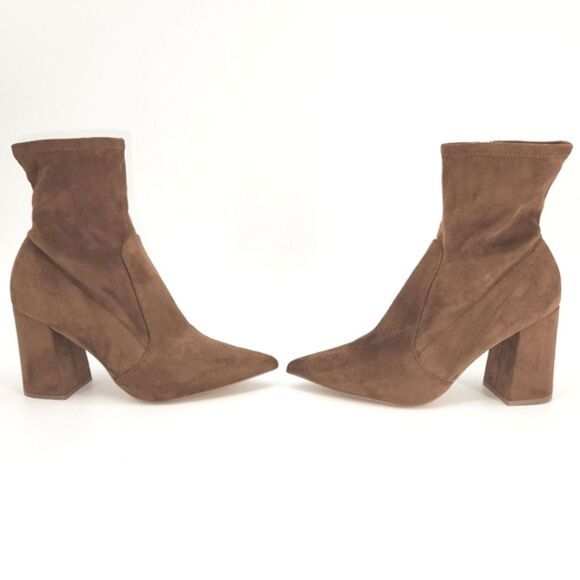 New Steve Madden Hayes Block Heel Brown Faux Suede Booties Boots Womens Size 10 - Picture 3 of 10